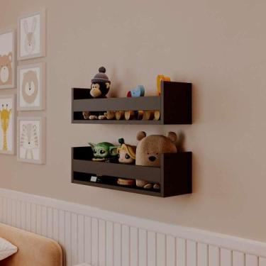 Imagem de Kit 2 Prateleiras Porta Brinquedos Preta 50 x 12cm Suporte Invisivel -