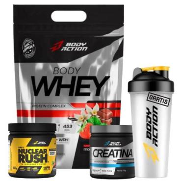 Imagem de Kit Bodyaction - Body Whey 900g, Creatina 100% 150g, Pré-treino Nuclea