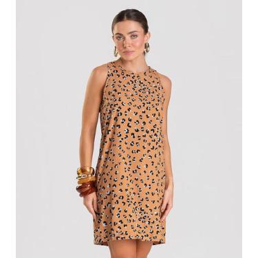 Imagem de Vestido Curto Feminino Estampado Dianna Bege, M, Bege
