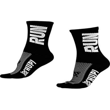 Imagem de Meia para Corrida Hupi RUN Preto 1 Par Cano Médio, Cor: Preto/Branco, Tamanho: LT para pés menores 34-38