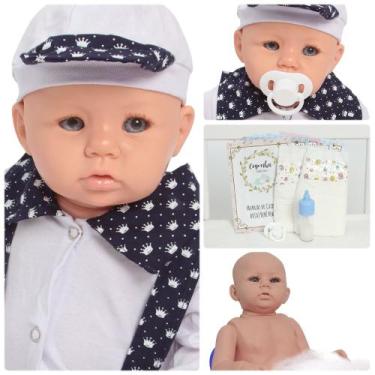Imagem de Boneco Reborn Menino Corpo De Silicone + Kit Acessórios - Cegonha Rebo