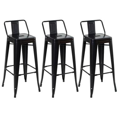 Imagem de Kit 3 Banquetas Altas Industriais Pretas com Encosto