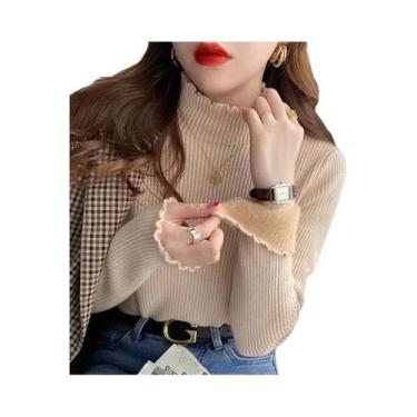 Imagem de Suéter Feminino De Veludo Grosso, Casual De Outono/Inverno, Gola Alta,