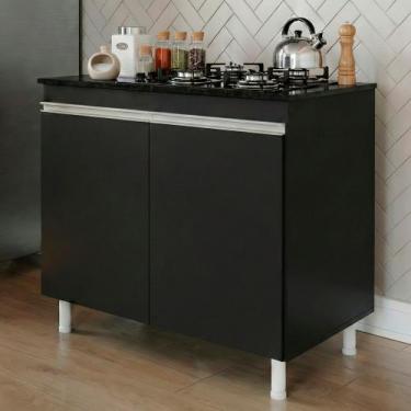 Imagem de Balcão Gabinete Cozinha Lux 79cm 100% MDF 02 Portas Sem Tampo Preto - 