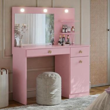 Imagem de Penteadeira Camarim Jolie com LED e Espelho 90cm com Gavetas Porta e P