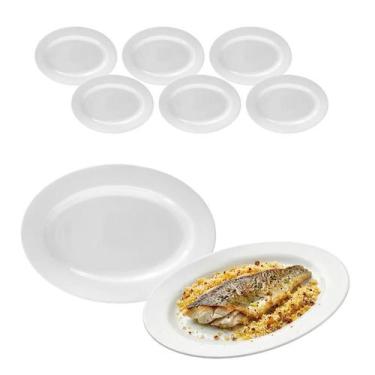 Imagem de Kit 6 Travessa Bandeja Oval Rasa Opaline Branco 35cm Servir - CLICK HO