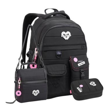 Imagem de Kit Mochila De Costas Color Up Escolar Lancheira Estojo Box Cor:Preto 