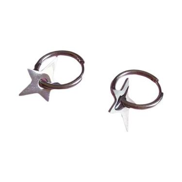 Imagem de Brincos De Argola Coreanos Y2K Com Borla Prateada E Estrela Geométrica