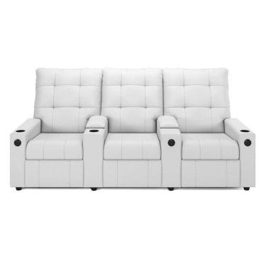 Imagem de Poltrona Reclinável Para Cinema Parma 3 Lugares Baú Usb Pu Branco Fh1 - D`rossi