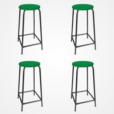 Imagem de KIT 4 Banco de Metal Assento Plástico Verde Altura 65cm Empilhável par