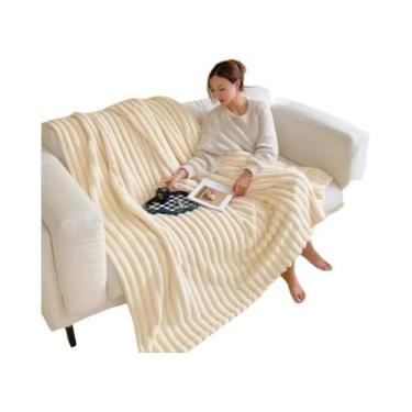Imagem de Cobertor De Inverno Grosso Em Cor Sólida Imitando Pelo De Coelho Sem C