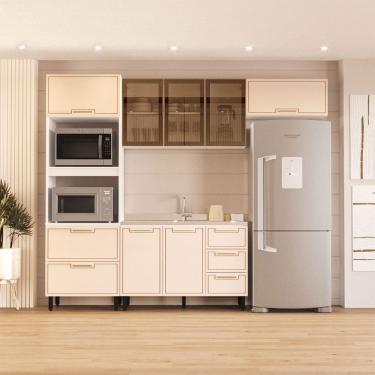 Imagem de Cozinha Compacta Amara 8 Portas 4 Gavetas com Vidro 40250781 Creme/Branco - Politorno