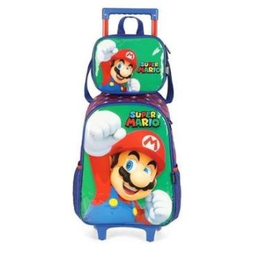 Imagem de Kit Mochila de Rodinhas Lancheira Luxcel Super Mário Verde-Masculino