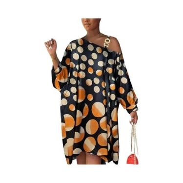 Imagem de Vestido Casual Feminino plus Size Com Estampa De Poá E Manga Morcego O
