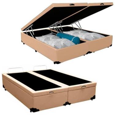 Imagem de Cama Box Baú Casal Bipartido Sintético Mega Cama Bege 138x188x45cm