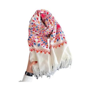 Imagem de Cachecol De Cashmere Feminino Para O Inverno, Luxuoso E Quente, Com Fr