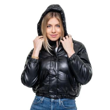 Imagem de Jaqueta Feminina De material sintético Cropped - Genérica, Preto, GG
