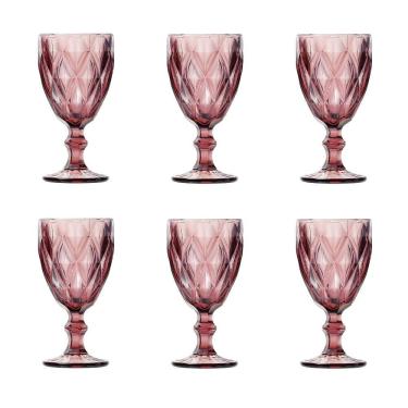 Imagem de Conjunto de Taças de Vidro para Água Diamonds 6 Peças 325ML Design Trabalhado Rosa Lyor