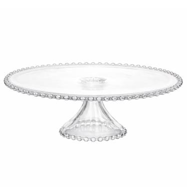 Imagem de Prato para Bolo Pearl 31cm de Cristal Ecológico com Pé Transparente 3L para Sobremesas Wolff