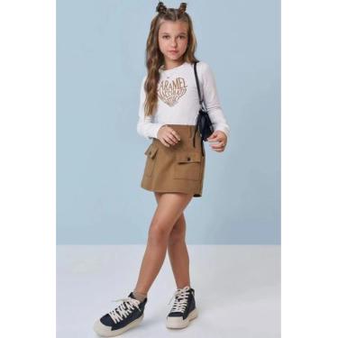 Imagem de Conjunto Menina Blusa Cotton Short Saia Moletom Vic e Vicky, Off white