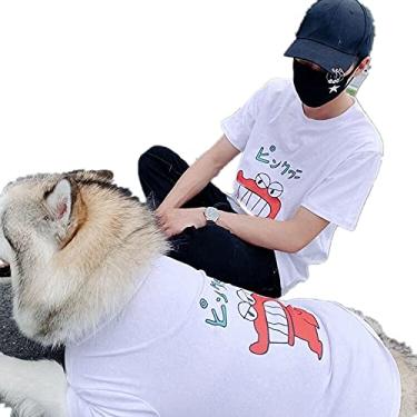 Imagem de INIBULAM Camiseta branca combinando para animais de estimação e proprietário, roupa de casal rosa para cães, roupas de moletom de manga curta para animais de estimação, roupas de verão para cães pequenos médios e grandes (PET P)