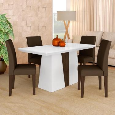 Imagem de Mesa Com 4 Cadeiras Turim 1,36 Branco/imbuia/marrom - Móveis Arapongas