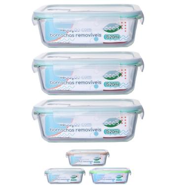Imagem de Jogo 3 Pote de Vidro Hermético Marmita Tampa 4 Travas 1520ml