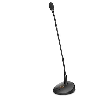 Imagem de BOYA Microfone condensador pescoço de ganso de mesa microfones de pódio de 45,7 cm com indicador LED de base XLR para reuniões, videoconferências, streaming de palestras BY-GM18CB