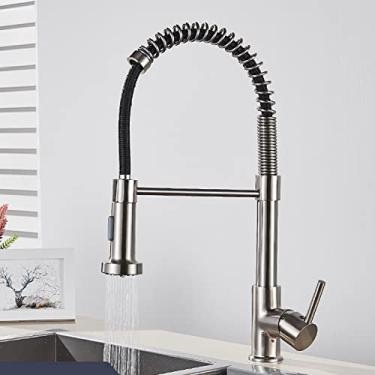 Imagem de Torneira de Pia de Cozinha Preto Fosco Torneira de Cozinha Punho Único Torneira Misturadora 360 Rotação Torneira Cozinha Torneira Misturadora,Níquel,Mangueira Preta,China