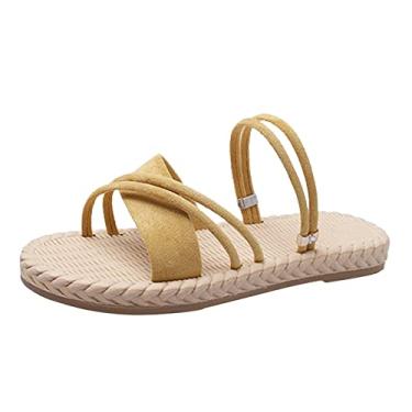 Imagem de Chinelos para mulheres sandálias femininas moda verão chinelos sandálias rasas chinelos chinelos abertos sandálias de praia a1, Amarelo, 7.5