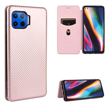Imagem de YUNCHAO Caixa de telefone Para Motorola One 5G / Moto G 5G Plus textura de fibra de carbono magnética horizontal flip TPU + PC + capa de couro PU com slot para cartão capa para celular