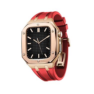 Imagem de AEMALL para pulseira de relógio Apple 45mm 44mm capa protetora de cobertura total homens mulheres capa protetora de metal com alça de silicone à prova de choque (cor: vermelho rosa,