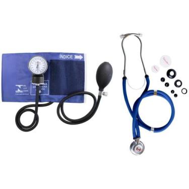 Imagem de Kit Enfermagem Com Aparelho De Pressão E Estetoscópio Rappaport Azul -