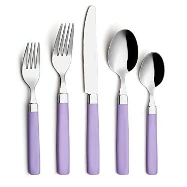 Imagem de ANNOVA Conjunto de talheres/talheres de aço inoxidável – cabos coloridos – garfos de jantar, garfos de salada, facas de mesa, colheres de sopa, colheres de chá – (Lilás, 20 peças)