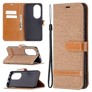 Imagem de HONGYAN Capa de telefone Para Huawei P50 Pro Color Matching Denim Texture Horizontal Flip Capa de Couro Com Holder & Cart Slots & Carteira e Cordão Capa protetora