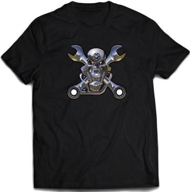 Imagem de Camiseta Mecanico Caveira Skull Camisa Motoqueiro Carro - Mago Das Cam