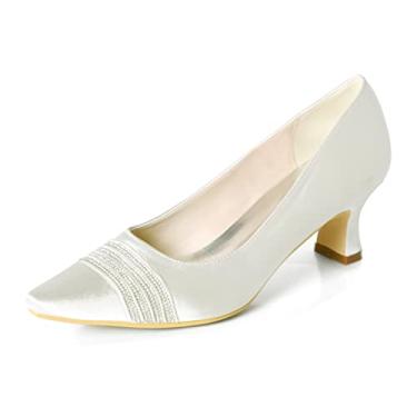 Imagem de Sapatos de casamento nupcial feminino stiletto cetim marfim sapato aberto salto alto sapatos com strass 35-42,Ivory,8 UK/41 EU