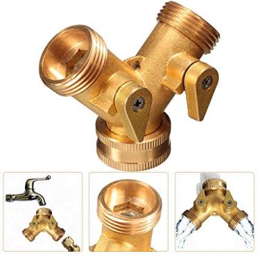 Imagem de Divisor de mangueira de água SENRISE 1/8" 3/4" divisor de torneira de torneira 2 Way Y válvula de jardim mangueira conector ferramenta de irrigação jardim ajuste (pacote com 1), HA2168, Dourado, 3/4"