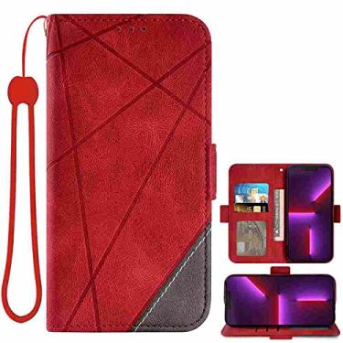 Imagem de DIIGON Capa de telefone carteira Folio capa para Motorola Moto G7 edição europeia, capa de couro PU premium slim fit, 1 slot para moldura, absorvente de choque, vermelho