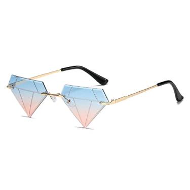 Imagem de Moda Diamante Óculos de Sol Sem Aro Feminino Masculino Olho de Gato Triângulo Óculos de Sol Festa Engraçado Óculos Feminino Gafas De Sol UV400,9, Tamanho Único