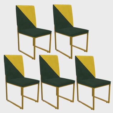 Imagem de Kit 05 Cadeira Office Stan Duo Sala de Jantar Industrial Ferro Dourado Suede Verde e Amarelo - Ahazzo Móveis