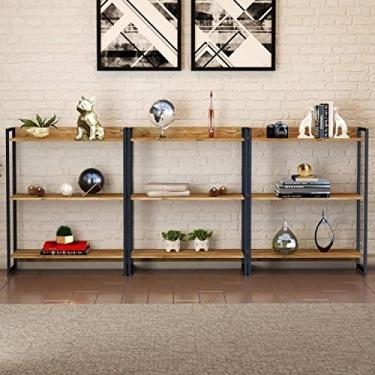 Imagem de Conjunto 3 Estantes para Livros Baixas Industrial Aço 3 Prateleiras 104x80cm Active Yescasa Carvalho