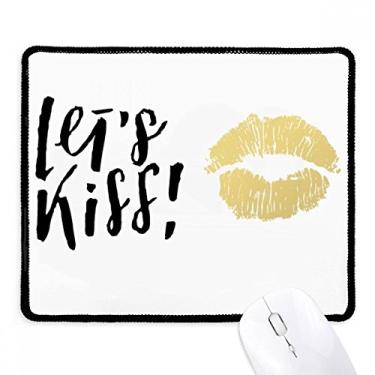Imagem de Mousepad com citação Let's Kiss estilo escrita à mão, borda costurada preta, antiderrapante, jogo