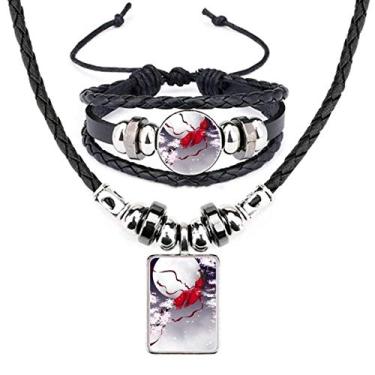 Imagem de Conjunto de joias de pulseira de couro em aquarela estilo chinês lua vermelha