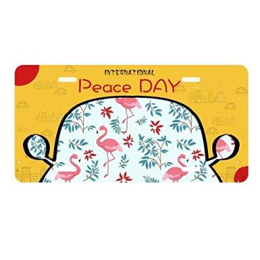 Imagem de DIYthinker Placa de licença com estampa de flamingo, plantas tropicais, etiqueta para decoração de carro, dia da paz