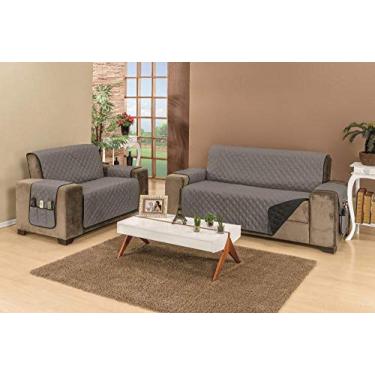 Imagem de Protetor De Sofá Impermeável 2 E 3 Lugares King Liso Dupla Face Tecido Microfibra Cinza/Preto