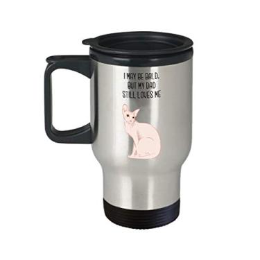 Imagem de Caneca de viagem para gatos sem cabelo - I May be Bald, but my Dad still loves me - ideia de