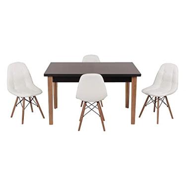 Imagem de Conjunto Mesa de Jantar Luiza 135cm Preta com 4 Cadeiras Botonê - Branco
