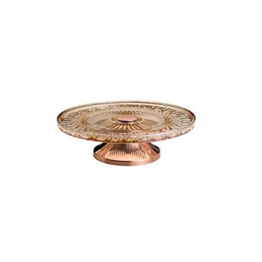 Imagem de PRATO P/BOLO CRISTAL ÂMBAR C/PÉ AÇO LYS ROSE 32cm