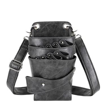 Imagem de Cinto de cabeleireiro, Aolaso Soft PU Leather Salon Barber Hairdresser Tesoura Coldre de cabeleireiro Bolsa de ferramentas com alça de ombro ajustável para pentes, clipes (cinza)